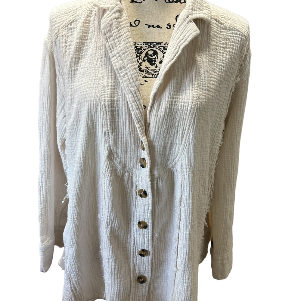 Free People Cream Button Down Shirt
